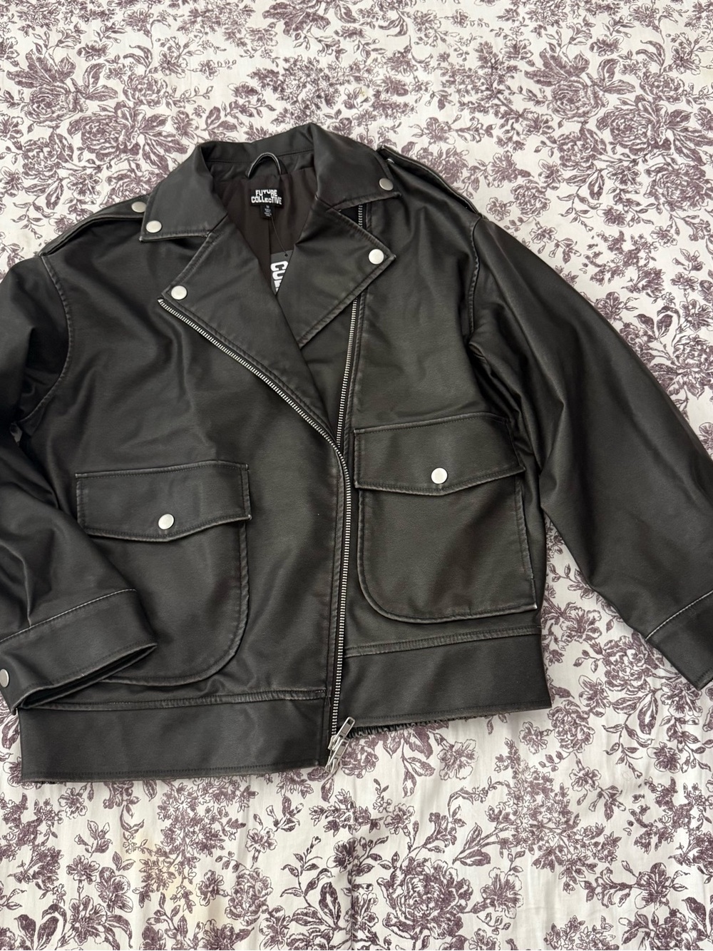 Future Collective Faux Leather Black Moto Jacket size M